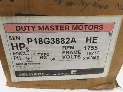 Reliance Electric P18G3882A AC Motor 3Hp 1755rpm 230/460v 3ph 182TC TEFC