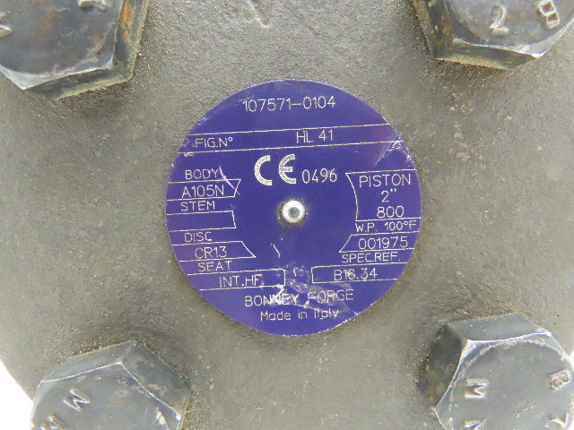 Bonney Forge 107571-0104 HL 41 Piston Check Valve 2" NPT A105N