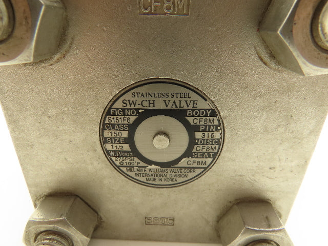 William E. Williams Valve S151F6 Swing Check Valve 1-1/2" ANSI Flange Class 150