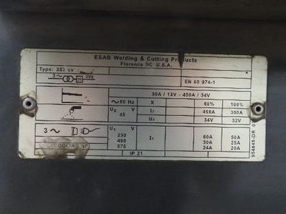 ESAB 353CV Mig Welder 450 amp DC Arc Mig 4HD Wire Feeder 230/460v/575V 3PH