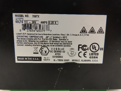 N-Tron 708TX Managed Industrial Ethernet Switch 8-Port 10/100BaseT 12/24VDC