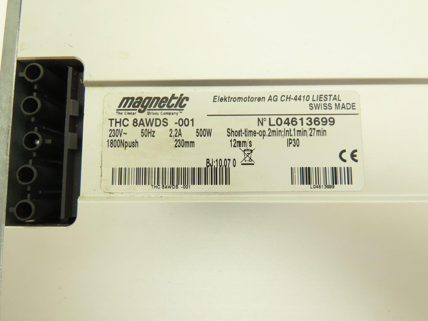 Magnetic THC 8AWDS -001 Telescopic Pillar 1800N push 230mm Stroke 12mm/s