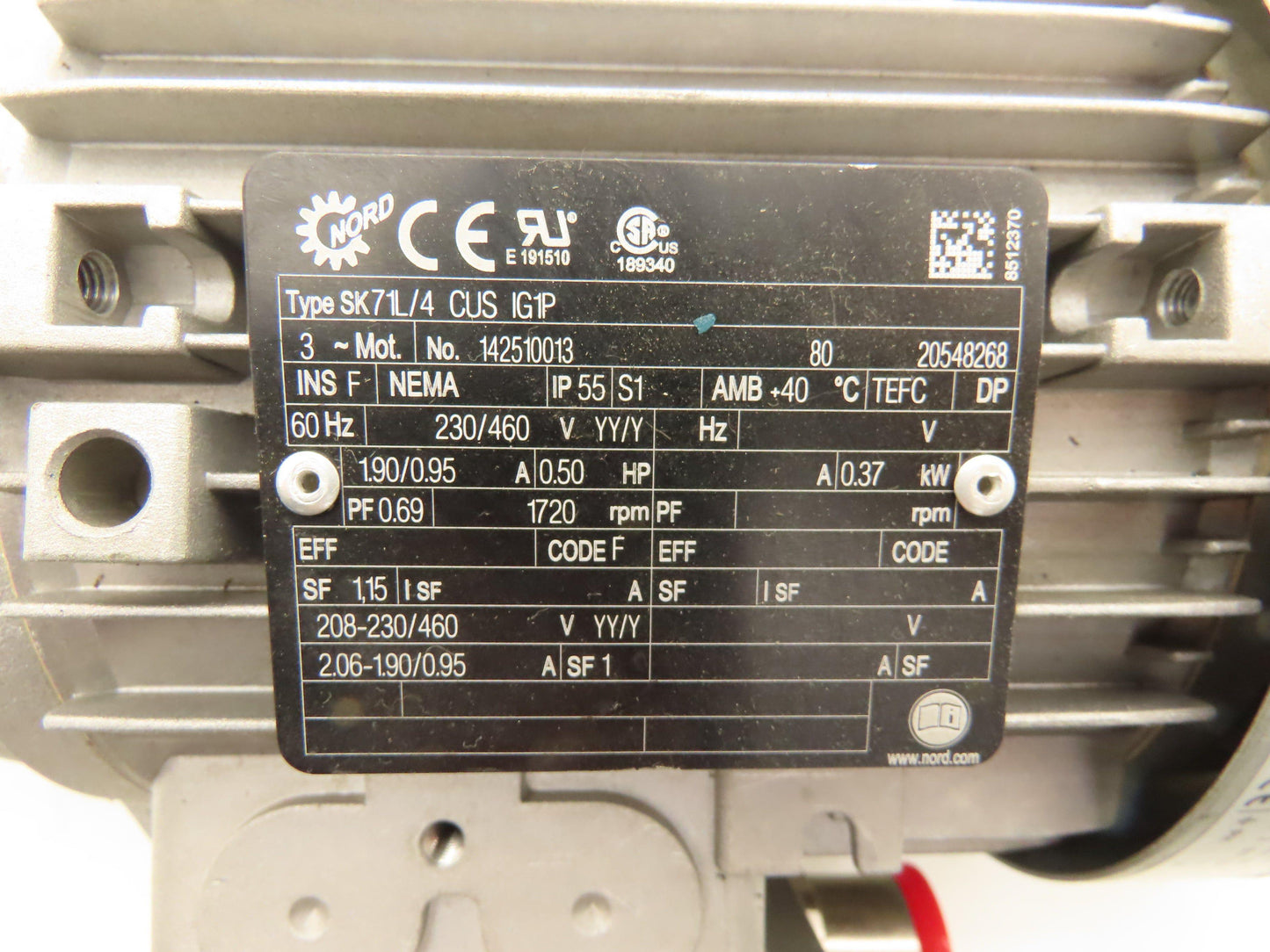 Nord SK71L/4 CUS IG1P 20:1 Gearmotor w/Encoder .5Hp 230/460V 86rpm Hollow Shaft