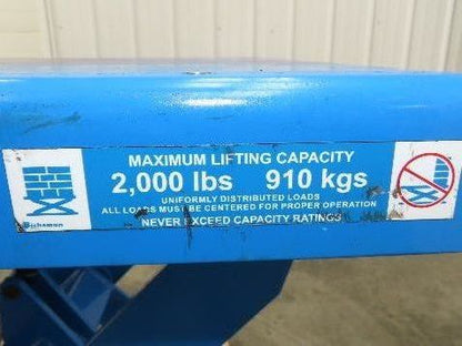 Bishamon Optimus Hydraulic Lift Table 2000lbs Lift2K 30" Travel 36x48" Top 1Ph