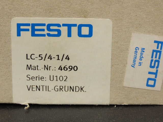 Festo 4690 U102 LC-5/4-1/4 Pneumatic Valve Body Block 116psi