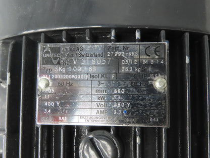 Unitec SKg 100L-8B AC Double Shaft Motor 1.74Hp 860rpm 460Y 3ph 100L TEFC