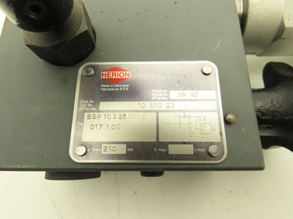 Herion BSP Hydraulic Directional Valve Block Cartridge Relief TUEV.SV.90-527