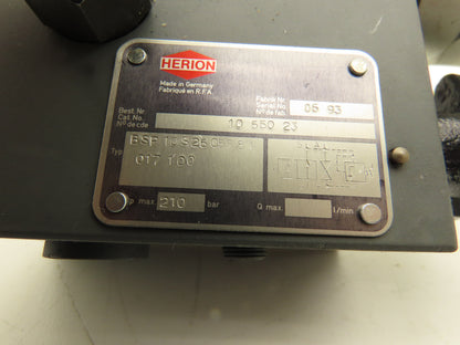 Herion BSP Hydraulic Directional Valve Block Cartridge Relief TUEV.SV.90-527