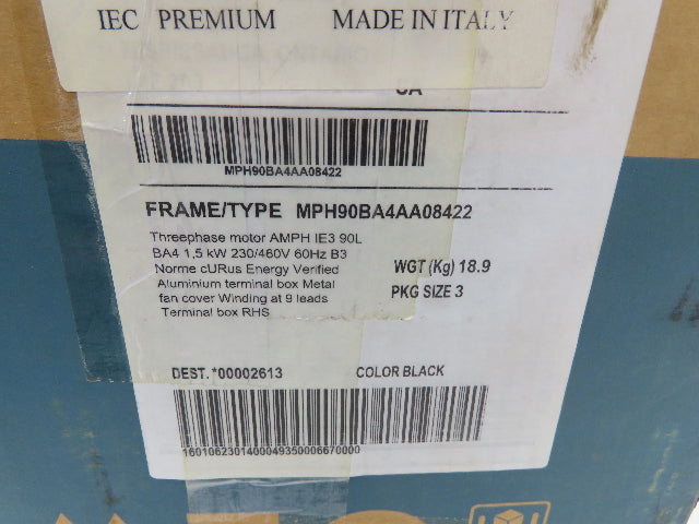 Lafert AMPH 90L BA4 AC Motor 2Hp 1735rpm 230/460v 3ph 90L TEFC