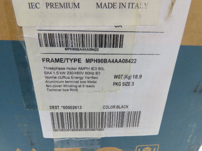 Lafert AMPH 90L BA4 AC Motor 2Hp 1735rpm 230/460v 3ph 90L TEFC