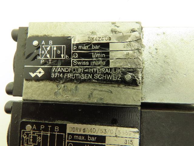 Wandfluh BK4Z40b/ BDRV DA4D/63 Hydraulic Solenoid/Relief Valve Stack