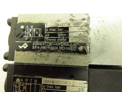 Wandfluh BK4Z40b/ BDRV DA4D/63 Hydraulic Solenoid/Relief Valve Stack