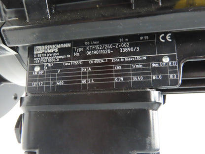 Brinkmann KTF 152/260 Plastic Immersion Pump 1.7Hp 3440 RPM 460V 3PH