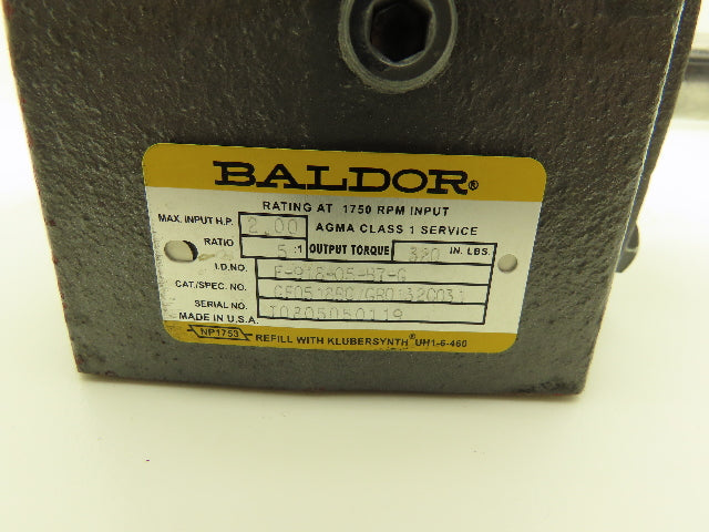 Baldor F-918-05-B7-G Worm Gearbox 5:1 Reducer 2Hp 350rpm 145TC LH output