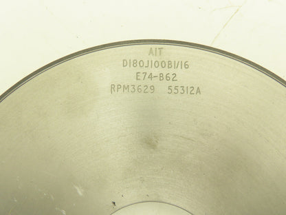 AIT D180J100B1/16 Diamond Grinding Wheel 10"x 3"x 1/2" Face