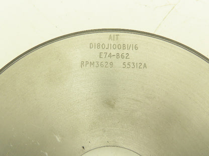 AIT D180J100B1/16 Diamond Grinding Wheel 10"x 3"x 1/2" Face