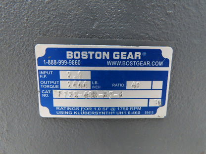 Boston Gear F732-40E-B7-G Gearbox 40:1 Reducer 2.1Hp 44rpm 143T LH Output