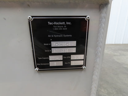 Tec-Hackett F-3096-B Hydraulic Power Unit 20 Gal 4GPM 3000PSI Continental Valves