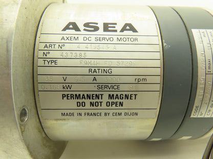 Asea F9M4H FD 57299 AXEM DC Servo Motor 35vdc 3000rpm .168kW / .225Hp