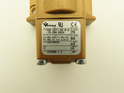 Versa VSG-3511-HC-M-U-10-55M-D024 Solenoid Valve 200psig Vacuum 70Vac/24Vdc