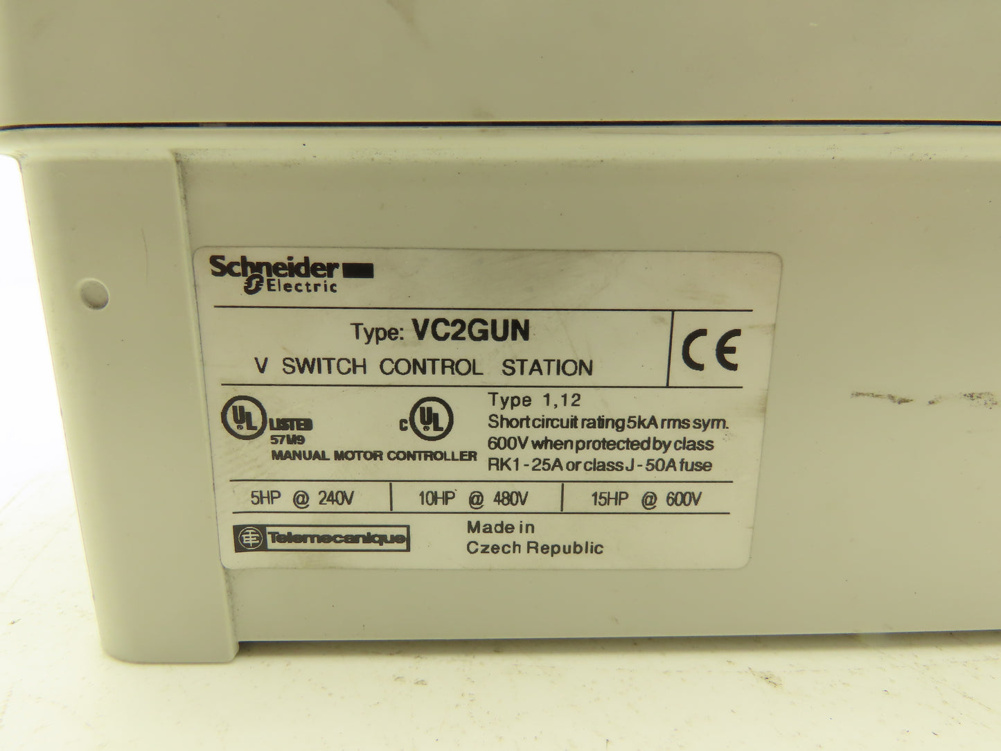 VC2GUN Switch Control Station 25A Enclosed Disconnect 15Hp @ 600vac