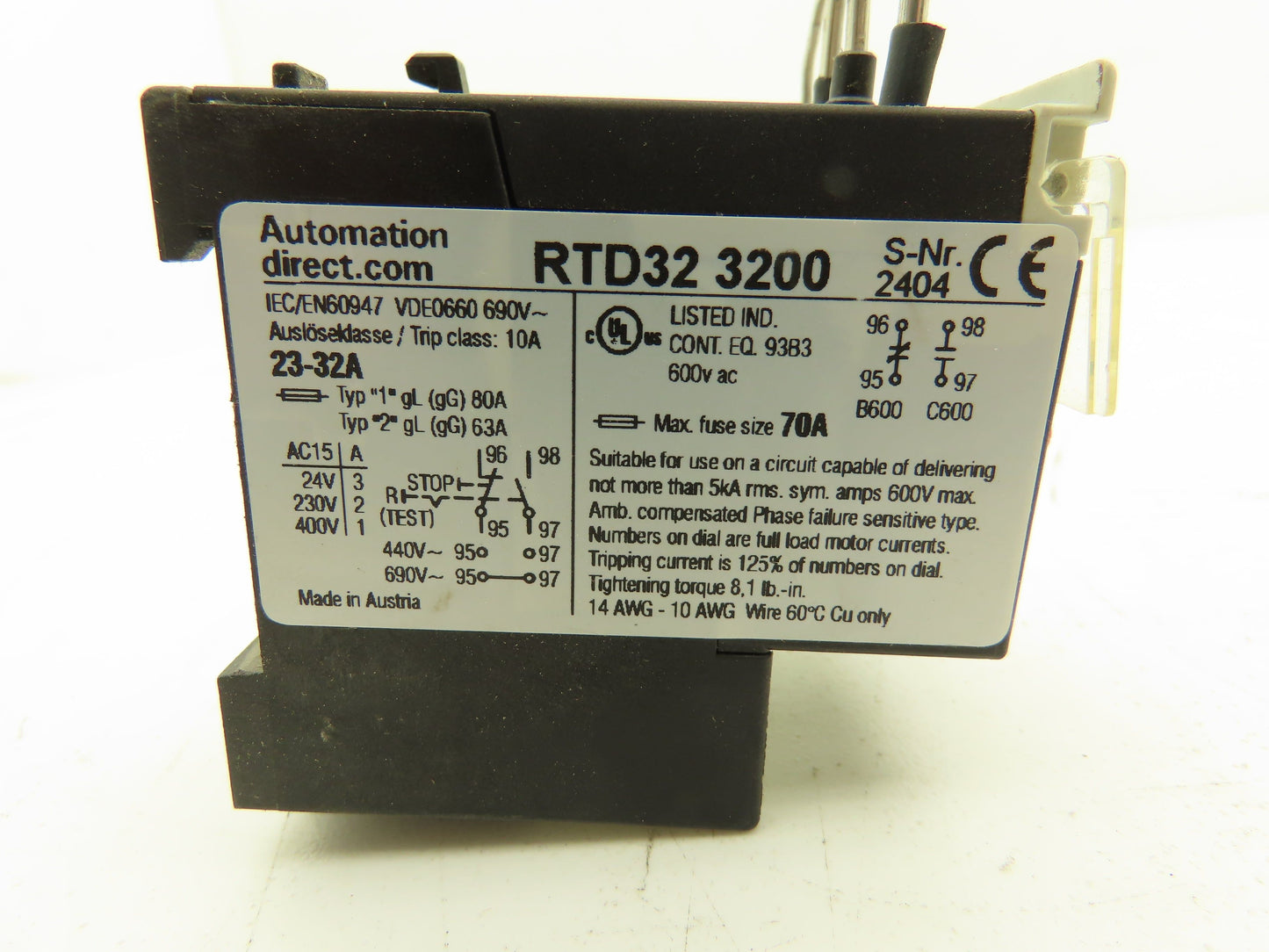 Automation Direct RTD32 3200 Thermal Overload Relay 23-32A 600VAC Lot of 2