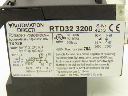 Automation Direct RTD32 3200 Thermal Overload Relay 23-32A 600VAC Lot of 3