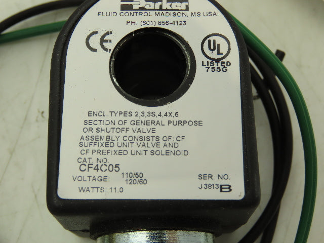 Parker Skinner Solenoid Valve Two Way Coil Voltage 120VAC 3/4" NPT 0-150 PSI