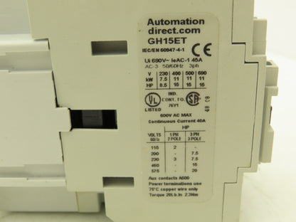 Automation Direct 4112496 GH-15ET3-00A Contactor 32A 3NO Poles 120VAC Lot of 2