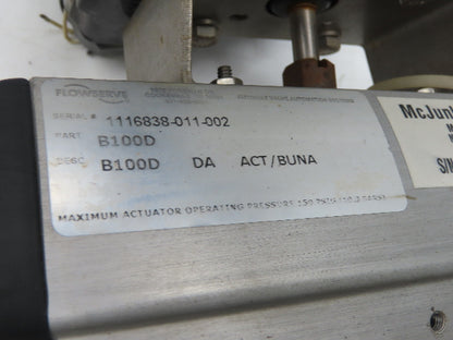 Flowserve B100D 3" Butterfly Wafer Valve Teflon Pneumatic Actuator w/Positioner