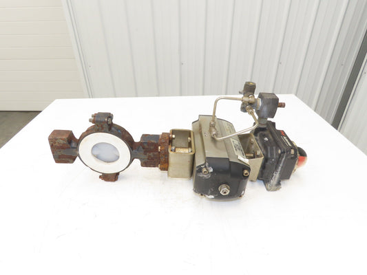 Flowserve B100D 3" Butterfly Wafer Valve Teflon Pneumatic Actuator w/Positioner