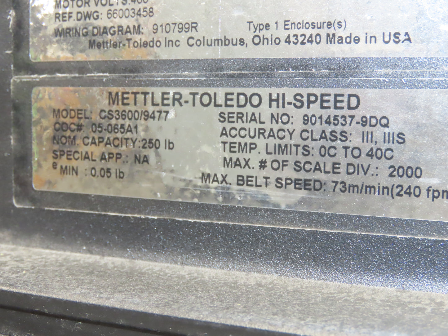 Mettler Toledo CS3600/9477 Checkweigher Hi-Speed Weigh Scale Conveyor 24"x 48"
