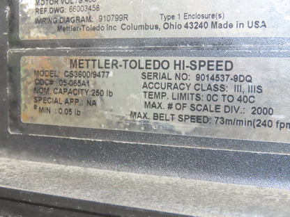 Mettler Toledo CS3600/9477 Checkweigher Hi-Speed Weigh Scale Conveyor 24"x 48"