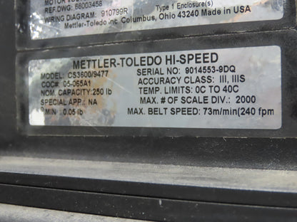 Mettler Toledo CS3600/9477 Checkweigher Hi-Speed Weigh Scale Conveyor 24"x 48"