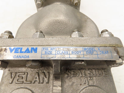 Velan L12-0320B-13BL 4" Stainless Knife Gate Valve 316SS Rising Stem Lug Style
