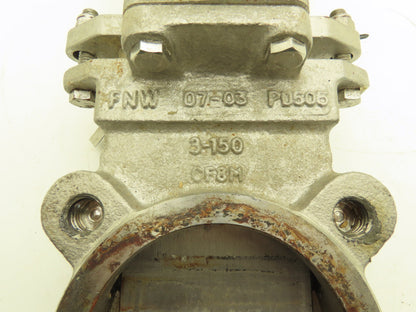 FNW 3" Stainless Knife Gate Valve Rising Stem Lug Style 150psig