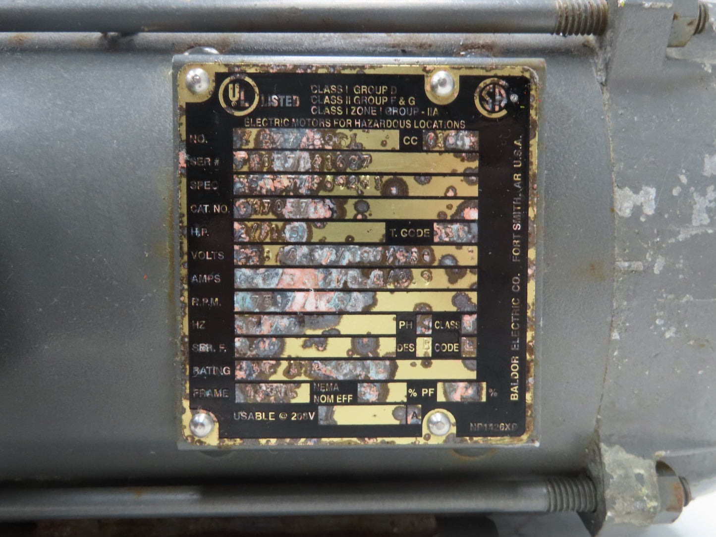 Baldor BZ748961 AC Motor Hazardous Location 2Hp 1755 RPM 230/460V 3PH 145TC