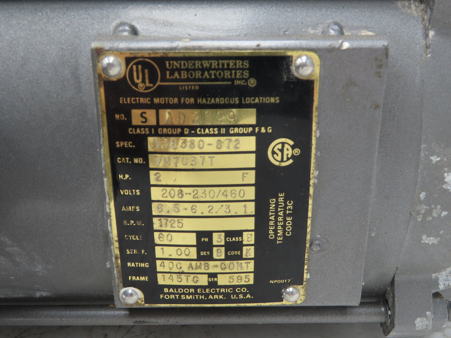 Baldor VM7037T AC Motor Hazardous Location 2Hp 1725rpm 208-230/460v 3ph 145TC