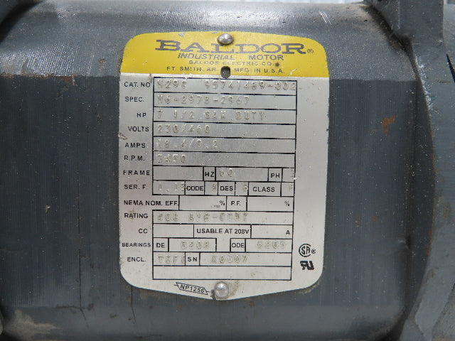 Baldor M29C Table Saw Motor 7.5Hp 3450rpm 230/460V 3Ph RH Threaded Shaft