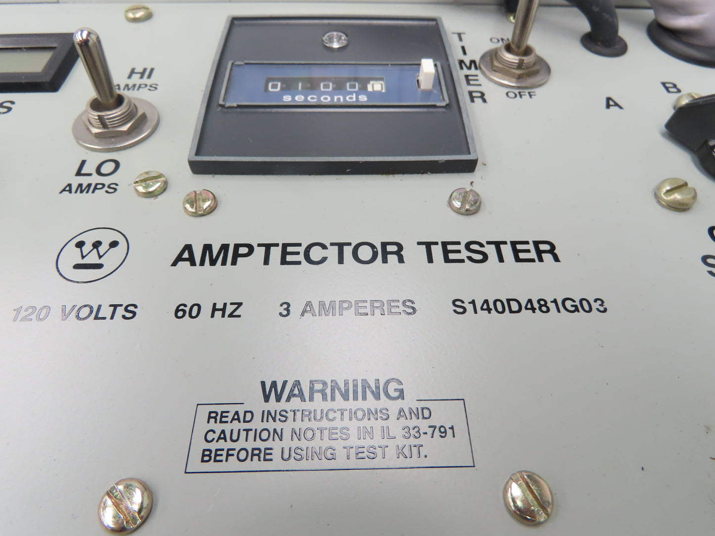 Westinghouse S140D481G03 Amptector Tester With Dial Timer 120V 60Hz 3A