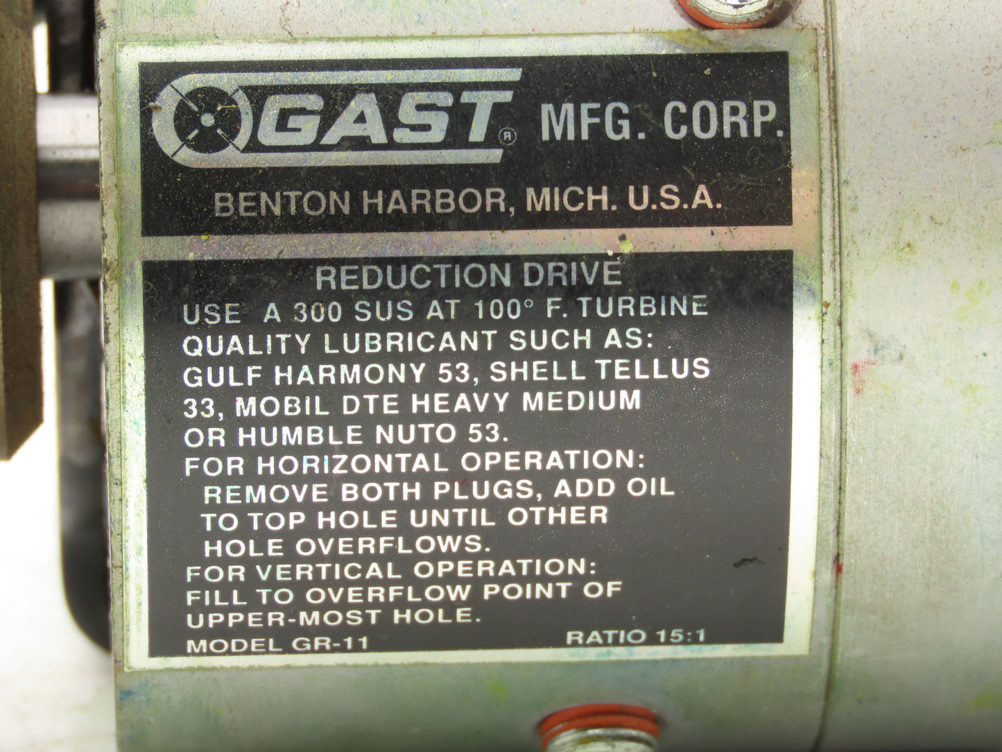 Gast 1AM-NRV-60-GR11 Pneumatic Air Gear Motor With Reduction Drive & Mixer