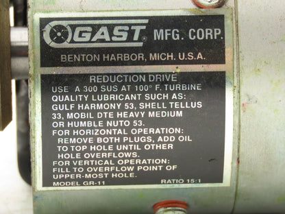 Gast 1AM-NRV-60-GR11 Pneumatic Air Gear Motor With Reduction Drive & Mixer