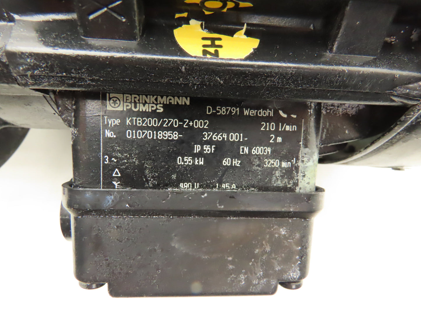 Brinkmann KTB200/270-Z+002 Plastic Immersion Chemical Pump 210 L/min .55kW 480V