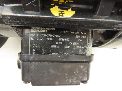 Brinkmann KTB200/270-Z+002 Plastic Immersion Chemical Pump 210 L/min .55kW 480V