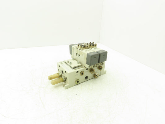 SMC VQ7-6-FG-D Pneumatic Solenoid Valve 3-Station Manifold 4/5 Port
