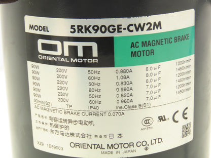 Oriental AC Gearmotor 5RK90GE-CW2M 90W 97rpm 230V 1Ph SOL5