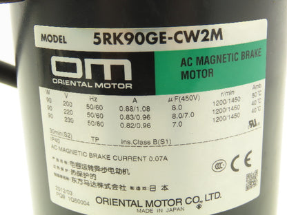 Oriental AC Gearmotor 5RK90GE-CW2M 90W 97rpm 230V 1Ph SOL5
