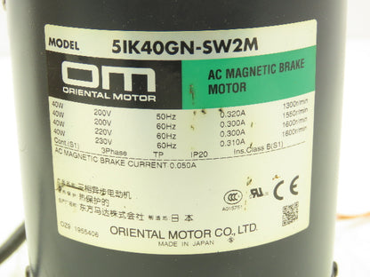 Oriental Motor 51K40GN-SW2M AC Motor 40W 1600rpm 230V 1Ph 4