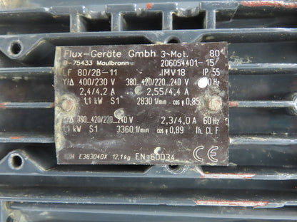 Flux Gerate Plastic Centrifugal Immersion Pump 1.1kW 3360rpm 230/460V 12" Depth