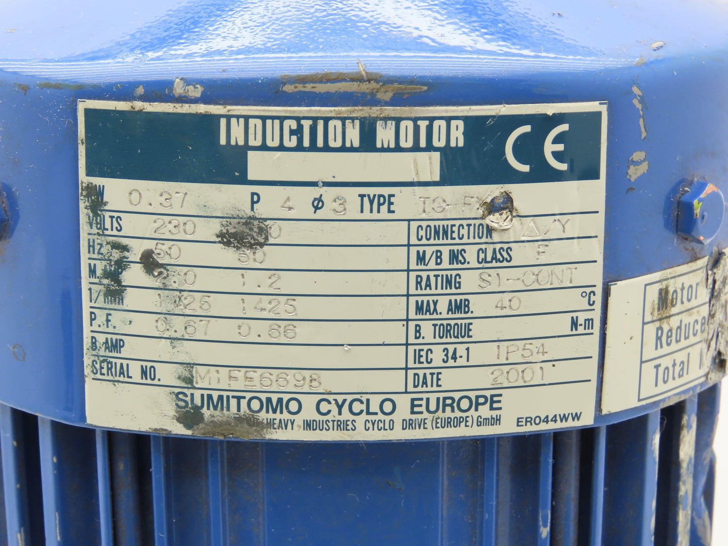 Sumitomo TC-FX SM-Cyclo Gearmotor 100:1 Hyponic Drive 14rpm 1/2Hp 230/400v 3Ph